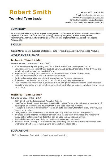 Technical Team Leader Resume Samples | QwikResume