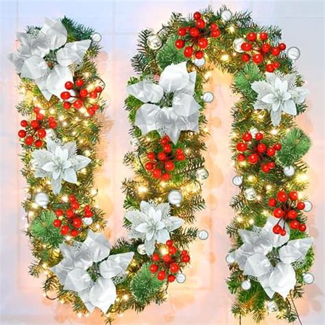 SHAVINGFUN Christmas Garland,Christmas Garland with Lights,2.7M/ 9FT Christmas Garland ...