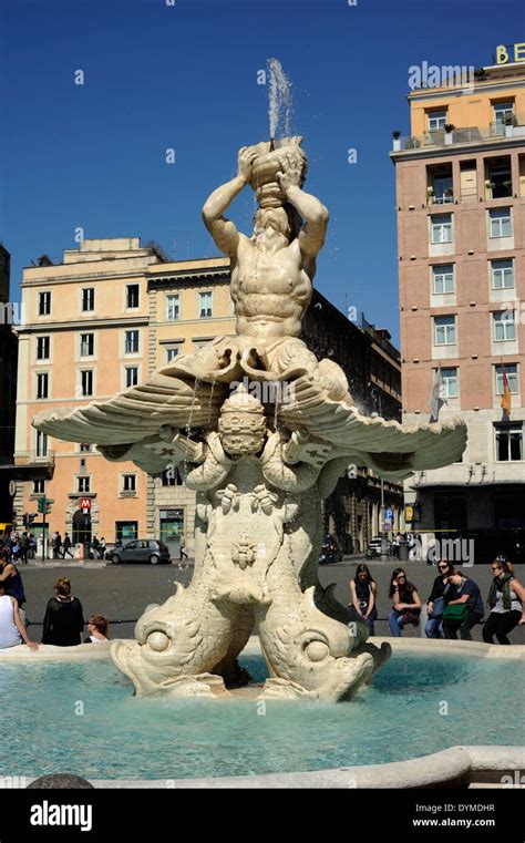 italy, rome, piazza barberini, triton fountain Stock Photo: 68676547 ...