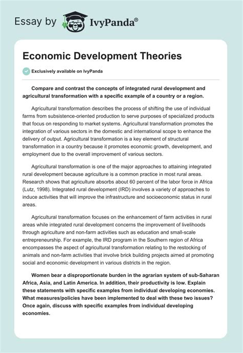 Economic Development Theories - 993 Words | Essay Example