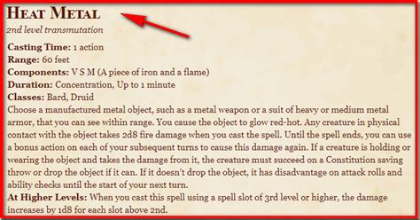 Heat Metal 5E Spell In DnD - D&D 5e Character Sheets