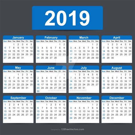Editable Calendar 2019 Free Vector by 123freevectors on DeviantArt