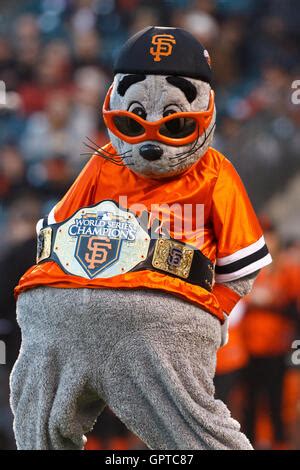 San Francisco, CA: San Francisco Giants' mascot Lou Seal cheers for the ...