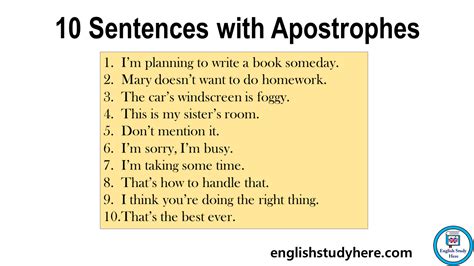 10 Sentences with Apostrophes - English Study Here