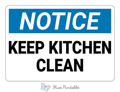 Printable Keep Kitchen Clean Notice Sign