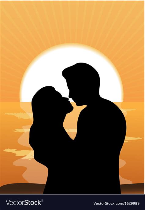 Silhouettes of loving couple at sunset Royalty Free Vector