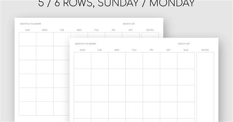 Printable Minimalist Monthly Planner / Undated Calendar