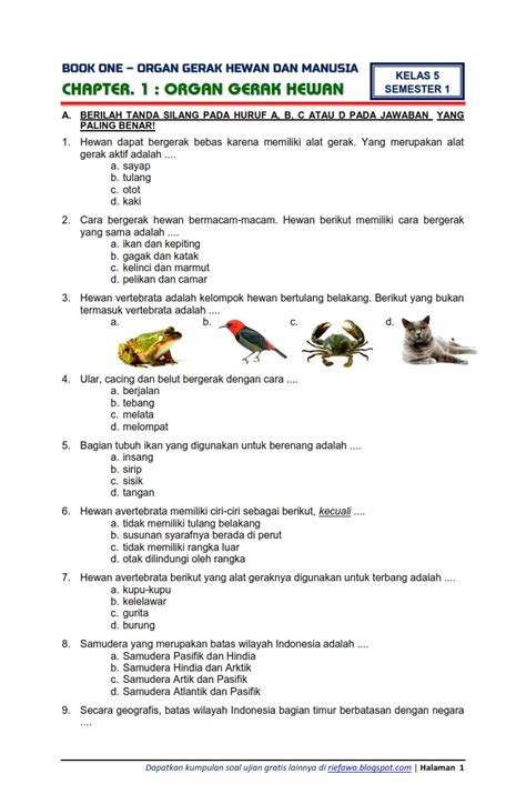 Download Soal dan Kunci Jawaban Kelas 5 Semester 1 Tema 1 Subtema 1 - Organ Gerak Hewan dan ...