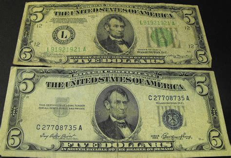 (2) US MINT Five Dollar Bills- 1953 Silver Certificate- 1934 FRN