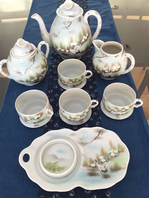 Vintage Japanese Kutani Tea Set Egg Shell Porcelain Hand