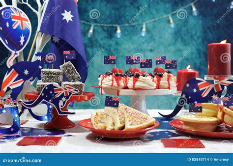 Australian Theme Party Table With Flags And Iconic Food Stock Photo | CartoonDealer.com #83842686