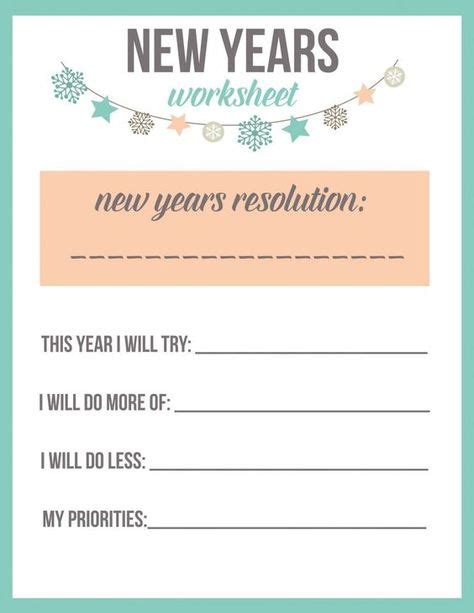 New Year's Resolution Worksheet Printable: | Résolutions du nouvel an, Nouvel an, Anglais 6ème