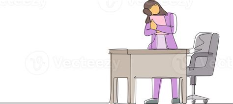Single one line drawing business woman hugging laptop at office. Love to computer concept. Young ...
