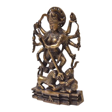 Brass Statue Of Mahishasura-Mardini Goddess Durga