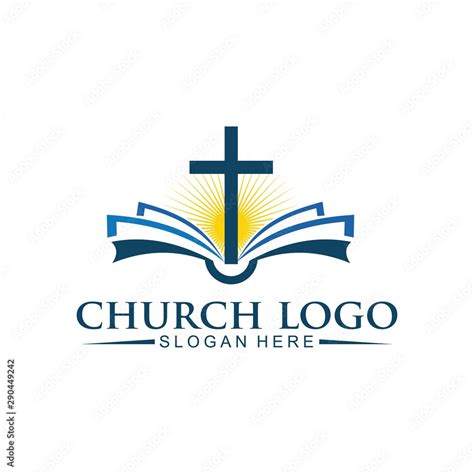 church christian logo, bible with sun and cross, vector icon design ...