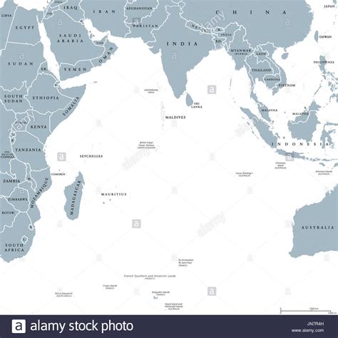 Indian Ocean political map with countries and borders. English labeling ...