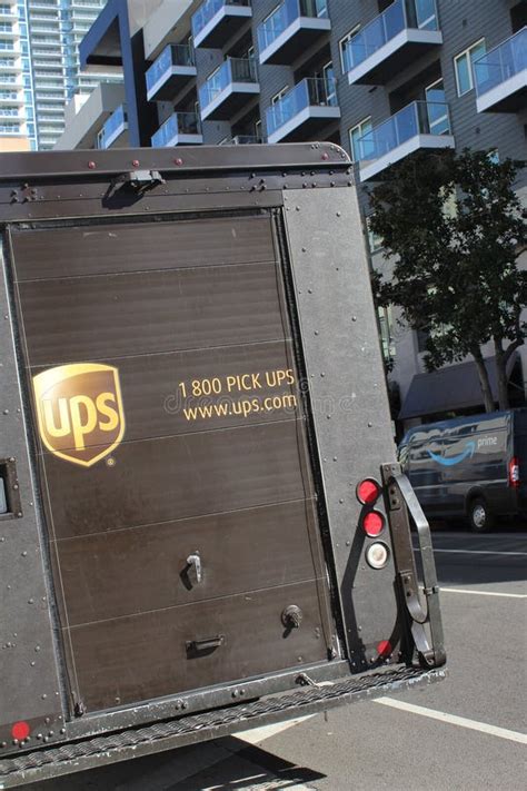 Back of UPS Truck on Los Angeles Street from Amazon Delivery Truck Editorial Photo - Image of ...