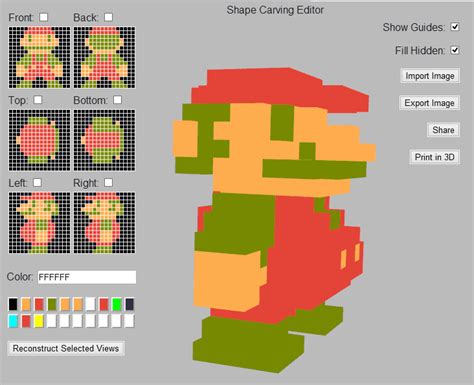 an image of a computer screen showing the shape and color options