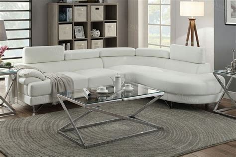 2 pc Madison collection white faux leather upholstered sectional sofa set with rounded chaise ...