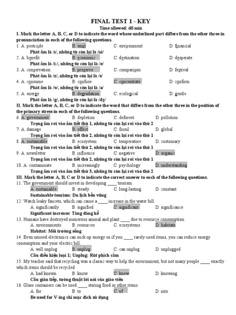 Final Test 1 K 2 - Key | PDF