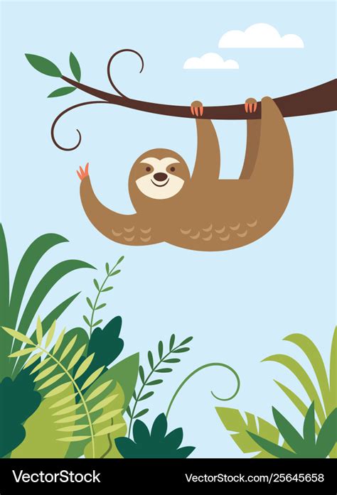 Cute sloth hanging on branch tree Royalty Free Vector Image