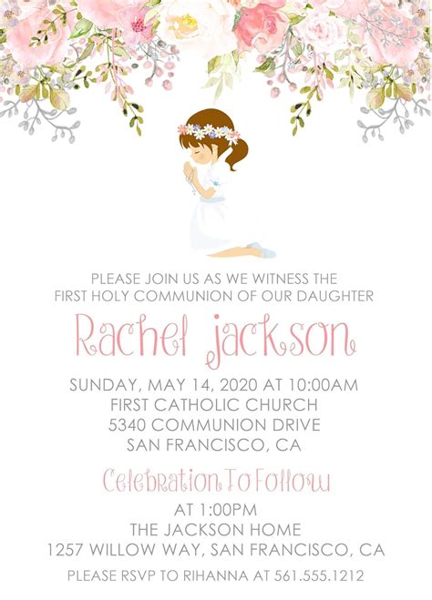 Amazon.com: Girls First Holy Communion Invitations, First Holy Communion Decor, Girls Communion ...