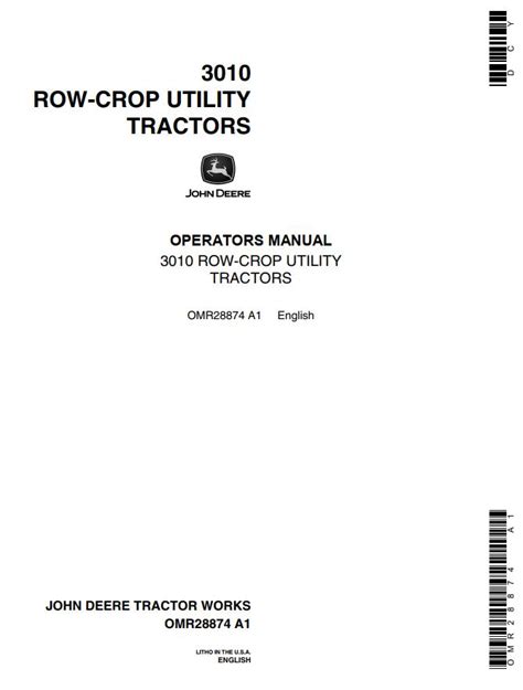 John Deere Row-Crop Utility Tractor 3010 Operators Manual