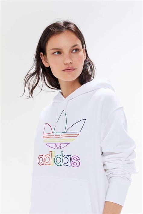 adidas Cotton Adidas Pride Rainbow Trefoil Hoodie Sweatshirt in White - Lyst