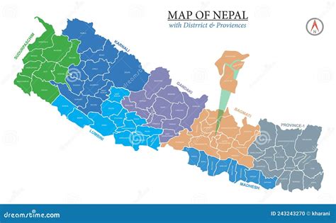 Map of Nepal with Districts and Province Vector Illustration Stock ...