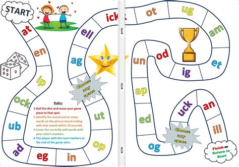 Fun Beginner CVC Phonics Board Game With 3 Words for Each Ending ...