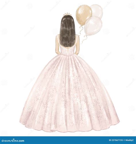 Girl in Ball Gown Celebrates Her 15 Birthday. Hand Drawn Illustration ...