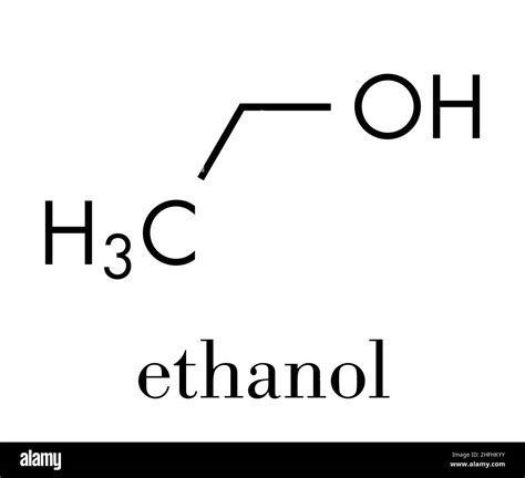 Alcohol (ethanol, ethyl alcohol) molecule, chemical structure. Skeletal ...