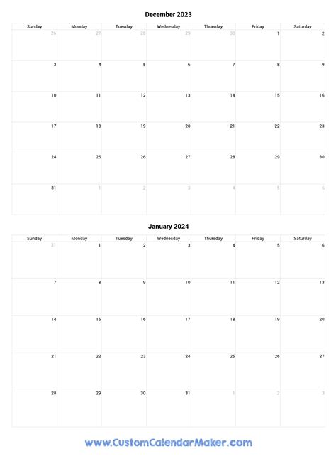 December 2023 January 2024 Calendar Excel Template - Thanksgiving 2024 ...