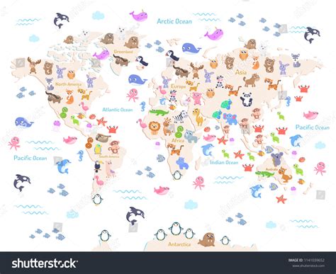 Vector Illustration World Map Animals Kids Stock Vector (Royalty Free ...