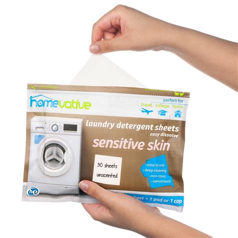 Homevative Laundry Detergent Sheets, Unscented, Sensitive Skin, 30 ...