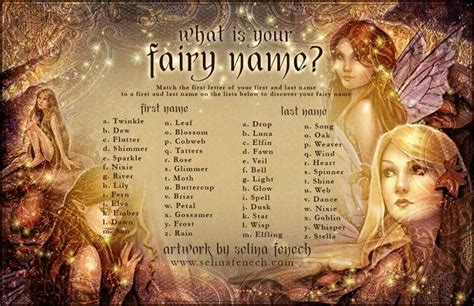 a poster with the names of fairy names