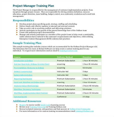 Project Management Training Plan Template