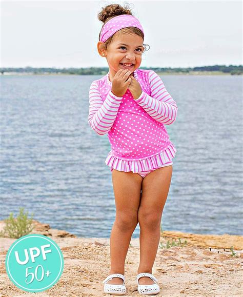 RuffleButts Baby/Toddler Girls Long Sleeve Rash Guard 2-Piece Swimsuit ...