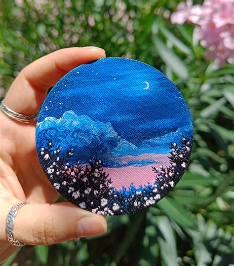 Hand-painted Mini Magnet Art night Sky Serenity, Tranquil Landscape ...