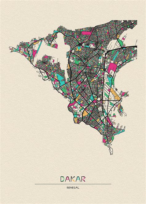 Dakar, Senegal City Map Drawing by Inspirowl Design - Fine Art America