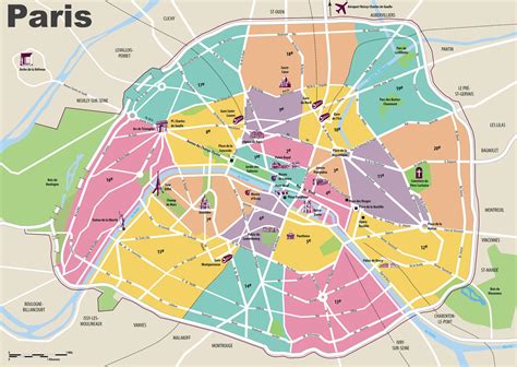 Paris attractions map - Map of Paris attractions (France)