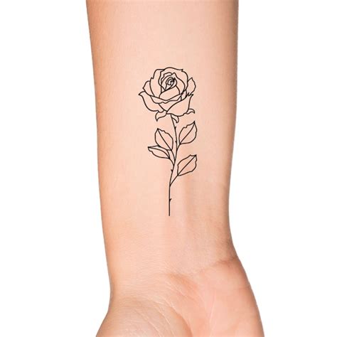 Rose Wildflower Temporary Tattoo / Rose on Stem Floral Tattoo - Etsy