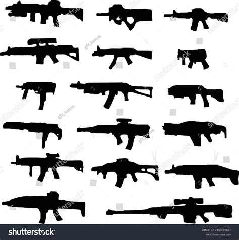 Black Silhouette Gun Collection Stock Vector (Royalty Free) 2163693697 ...