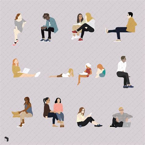 Flat Vector People Sitting 3 | People sitting, People illustration ...