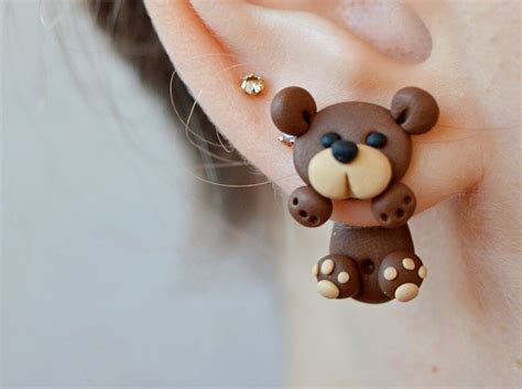 brown Bear earrings Bear stud earrings animal ear jackets Bear post ...