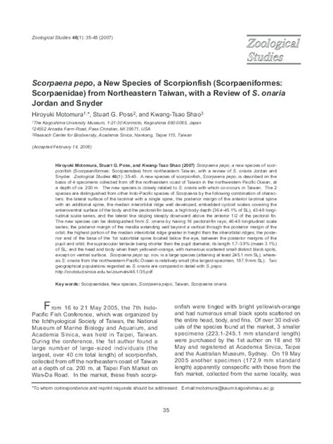 (PDF) Scorpaena pepo, a New Species of Scorpionfish (Scorpaeniformes: Scorpaenidae) from ...