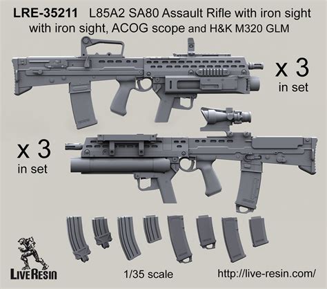 L85A2 SA80 Assault Rifle with H&K M320 GLM, iron sight and ACOG scope