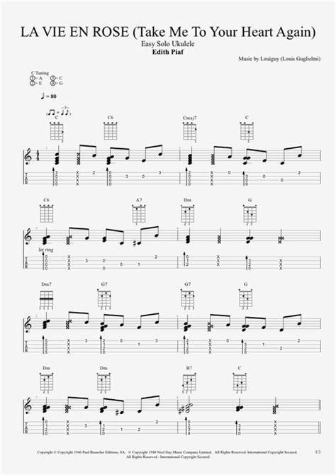 La vie en rose (Take Me To Your Heart Again) by Edith Piaf - Solo Ukulele Guitar Pro Tab ...