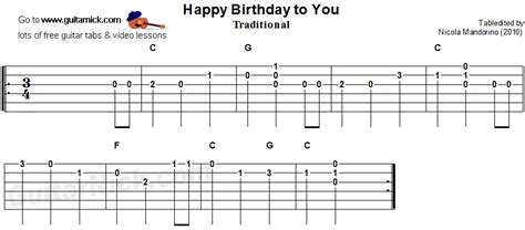 Happy Birthday to You: easy guitar TAB, chords - GuitarNick.com | Guitar tabs, Guitar for ...