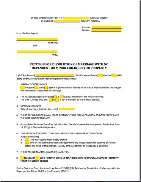 Form 12.901b3 Petition Dissolution of Marriage No Children or Property Explained